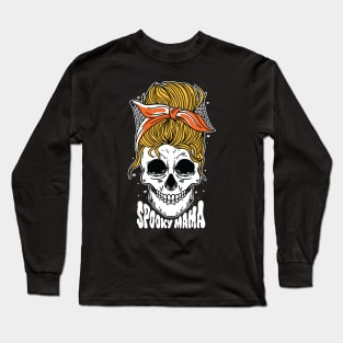 Spooky Mama // Messy Bun Halloween Mom Long Sleeve T-Shirt